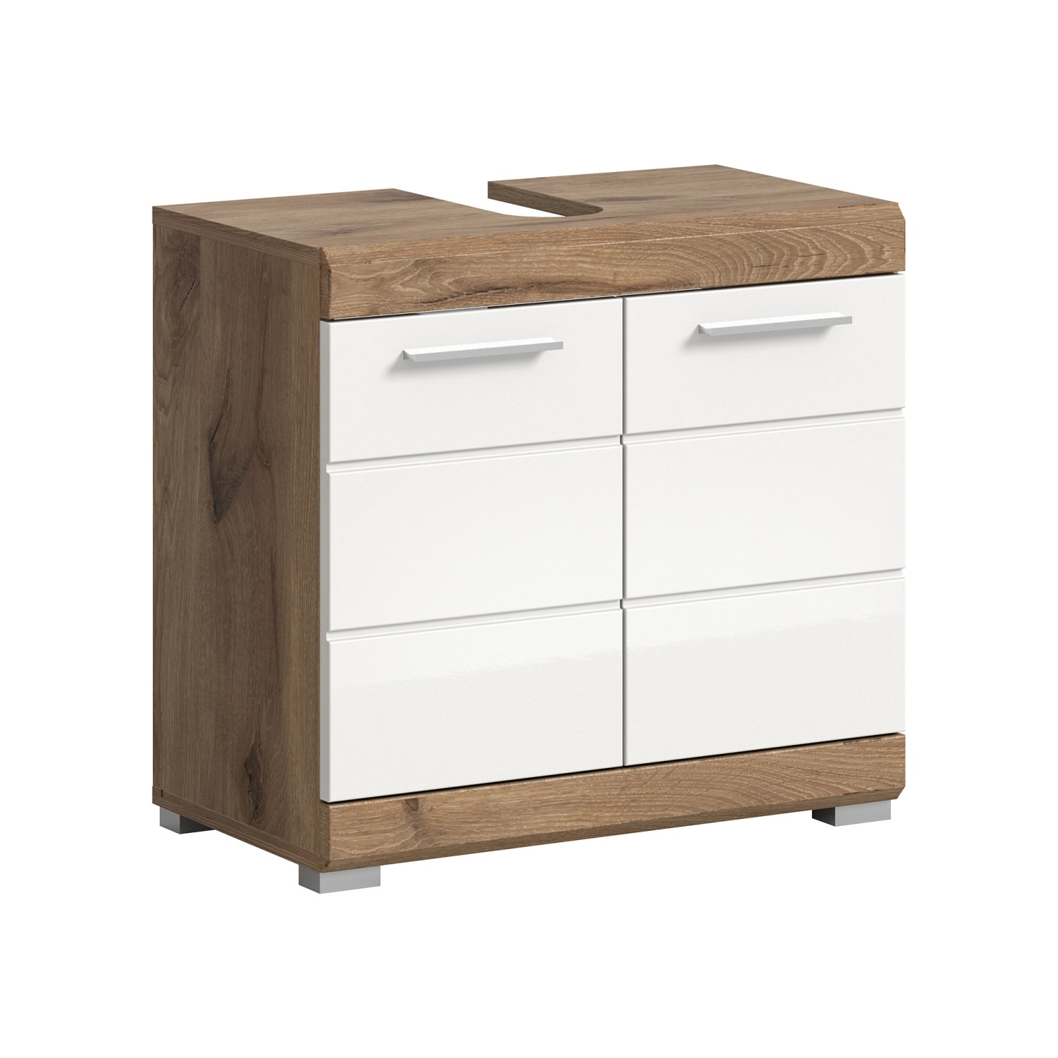 Waschbeckenunterschrank Wave Weiß Hochglanz/Nox Oak 56 cm x 60 cm x 34 cm günstig online kaufen