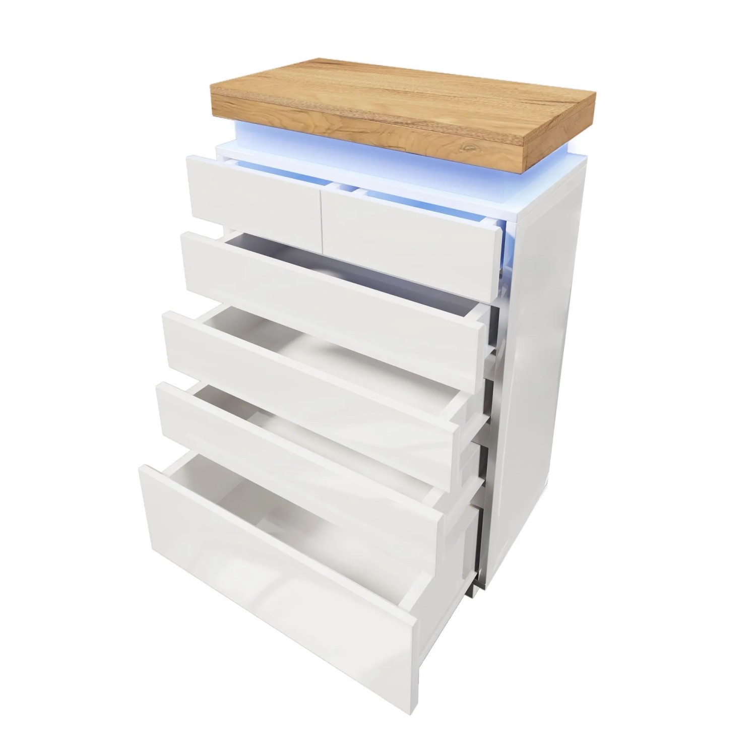 okwish Kommode mit LED Beleuchtung 6 Schubladen Wohnraum 115x39x73cm Weiß