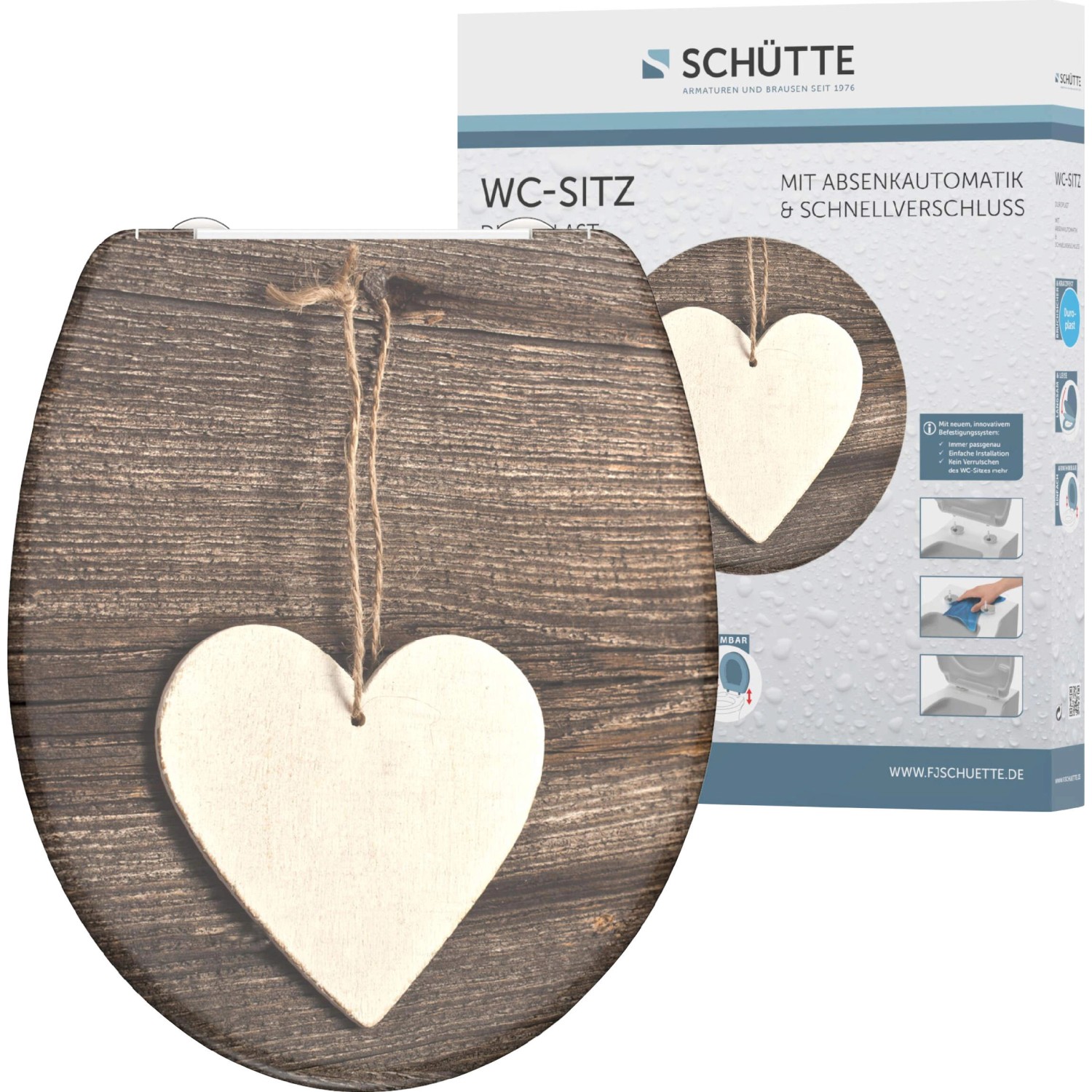 Schütte WC-Sitz Wood Heart Duroplast mit Absenkautomatik & Schnellverschluss