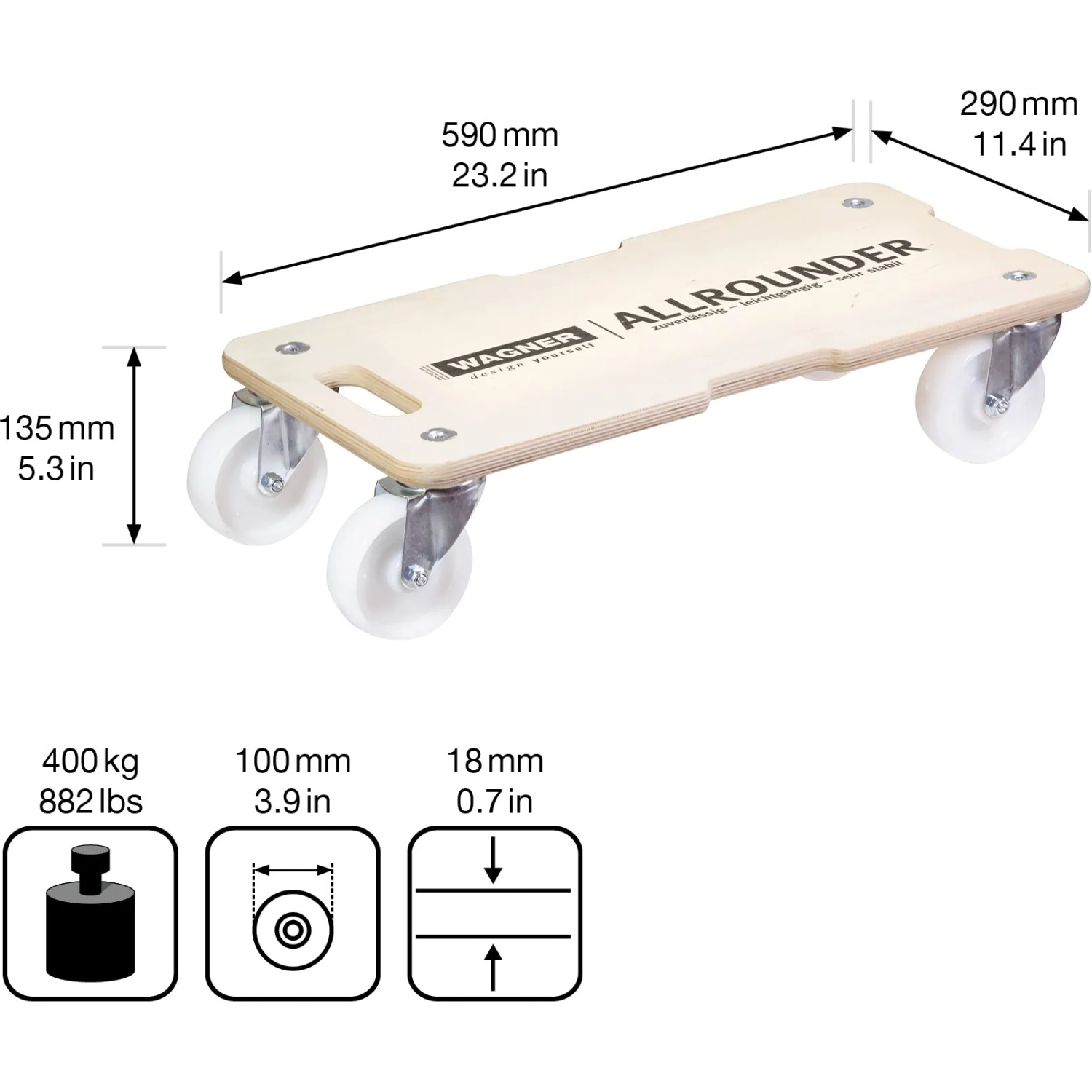 Wagner Transporthulp MM1326 - 59x29cm - 400kg - Hout - FSC