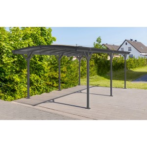 Westmann Rundbogen-Einzelcarport in Anthrazit, Aluminiumkonstruktion mit Doppelstegplatten.
