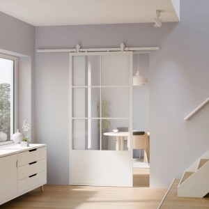 inova Loft Glasschiebetür 1025 x 2200 mm 6 Felder Kickplatte Komplettset aus Stahl in Weiß inkl. 2Seitiger Softclose