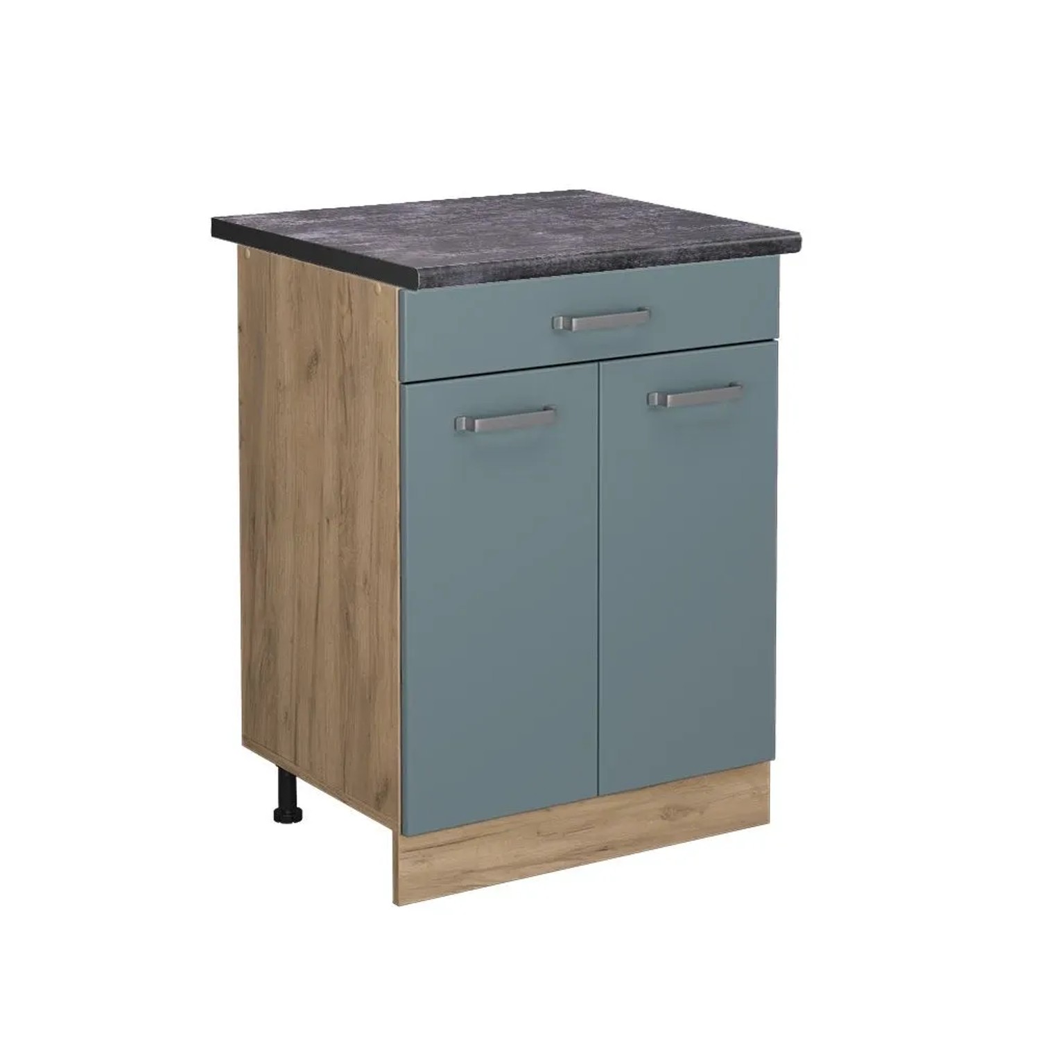 Vicco Küchenunterschrank R-Line Blau-Grau Goldkraft Eiche 60 cm mit Schublade AP Anthrazit