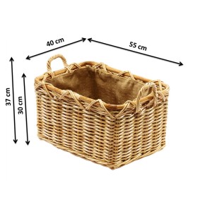 Rechteckiger Kaminholzkorb aus Rattan mit Jute und Griffen. Naturfarbener Holzkorb für Badaccessoires.