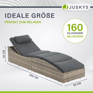 Faltbare, grau melierte Juskys Sonnenliege Lamia mit Polster und verstellbarem Kopfteil.
