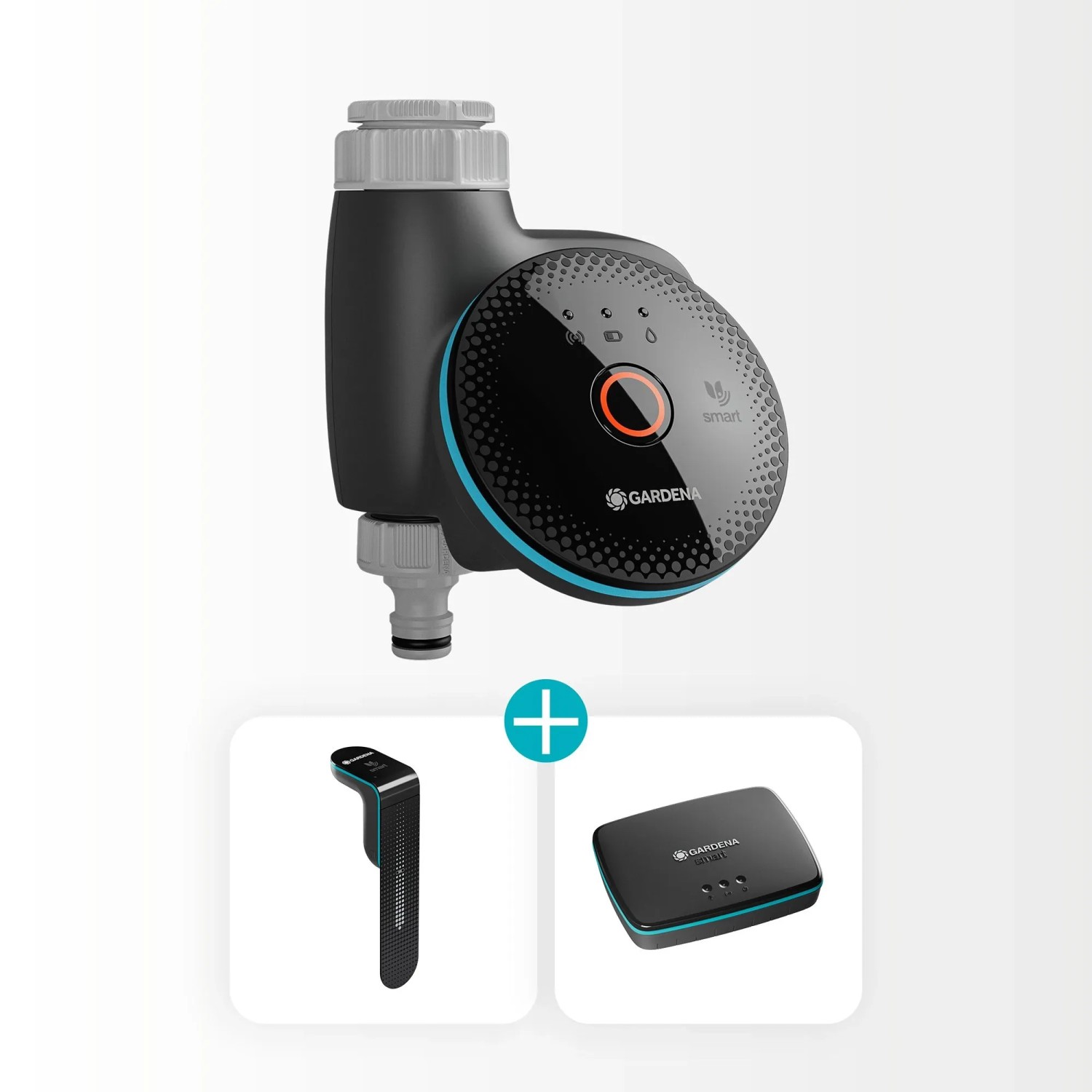 Gardena Smart Sensor Control Set: Bewässerungscomputer mit Sensor und Gateway für smarte Gartenbewässerung.