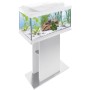 Weißes Tetra Aquarium Kleine Forscher 54 l mit LED auf passendem Unterschrank, bepflanzt und mit Fischen.