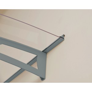Detailaufnahme: Palram Canopia Vordach Aquila, 92x151 cm, hellgrau, mit Stahlträgern und Polycarbonatplatte.