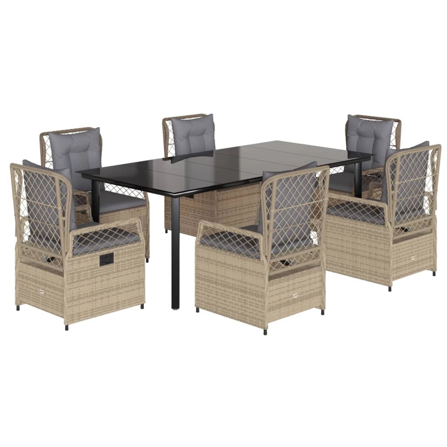 vidaXL 7-Tlg Garten-Essgruppe mit Kissen Beige Poly Rattan 3263011 günstig online kaufen