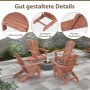 Klappbarer Adirondack Gartenstuhl aus Holz. Zeigt Lattenrost-Sitz, verstärkte Querstange und flexible Verbindung.