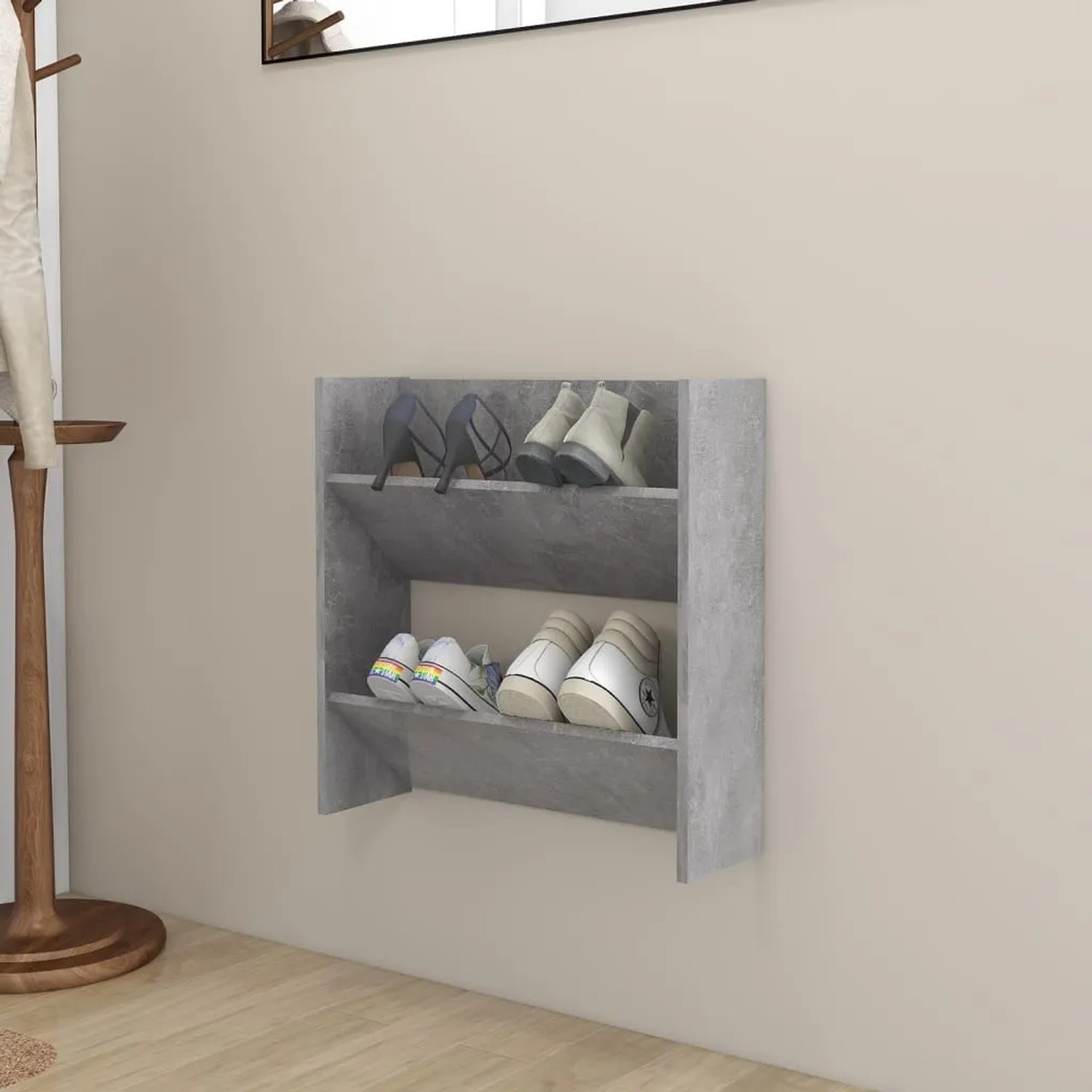 vidaXL Wand-Schuhschrank Betongrau 60x18x60 cm Holzwerkstoff 806726_2