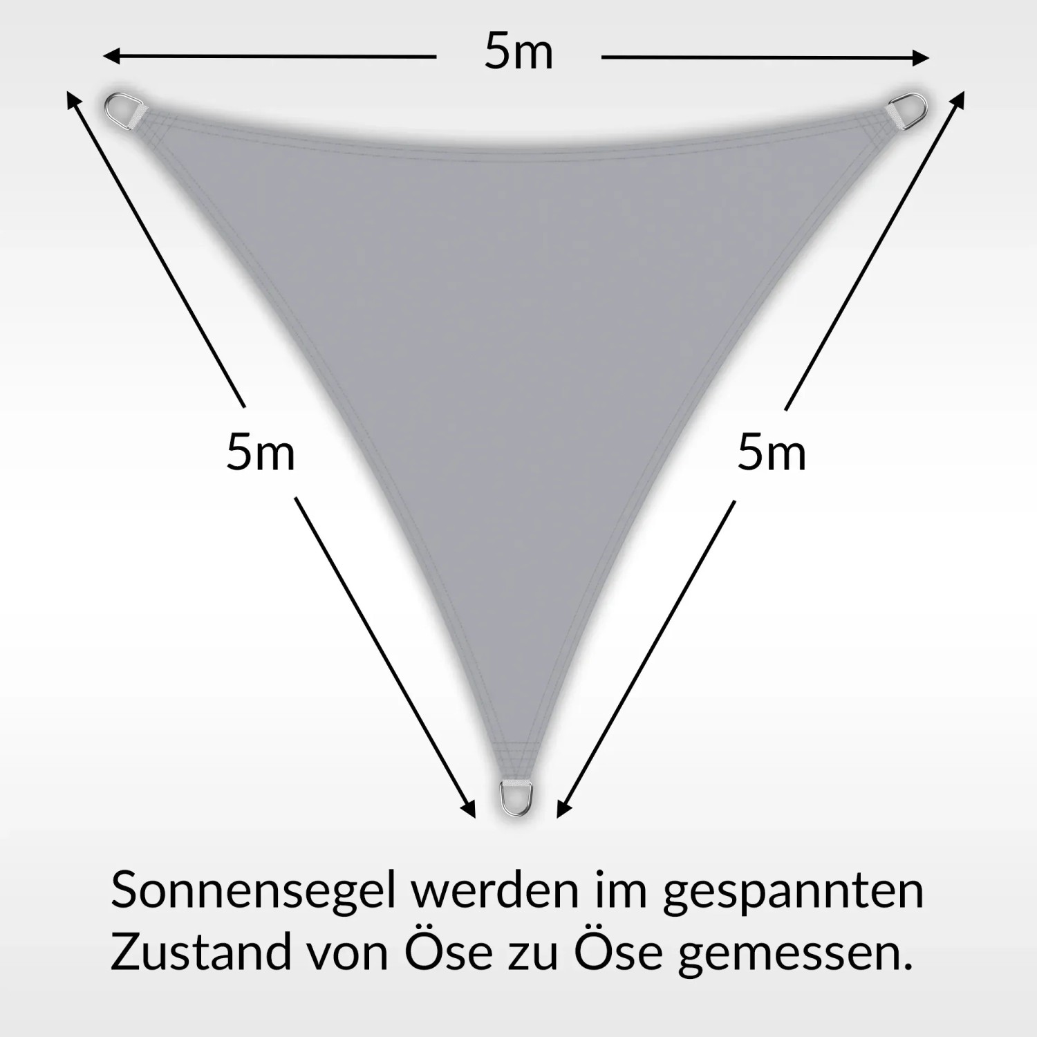 Hellgraues Toldoro Sonnensegel Dreieck, 5x5x5m, UV-Schutz, regendicht für Terrasse & Garten.