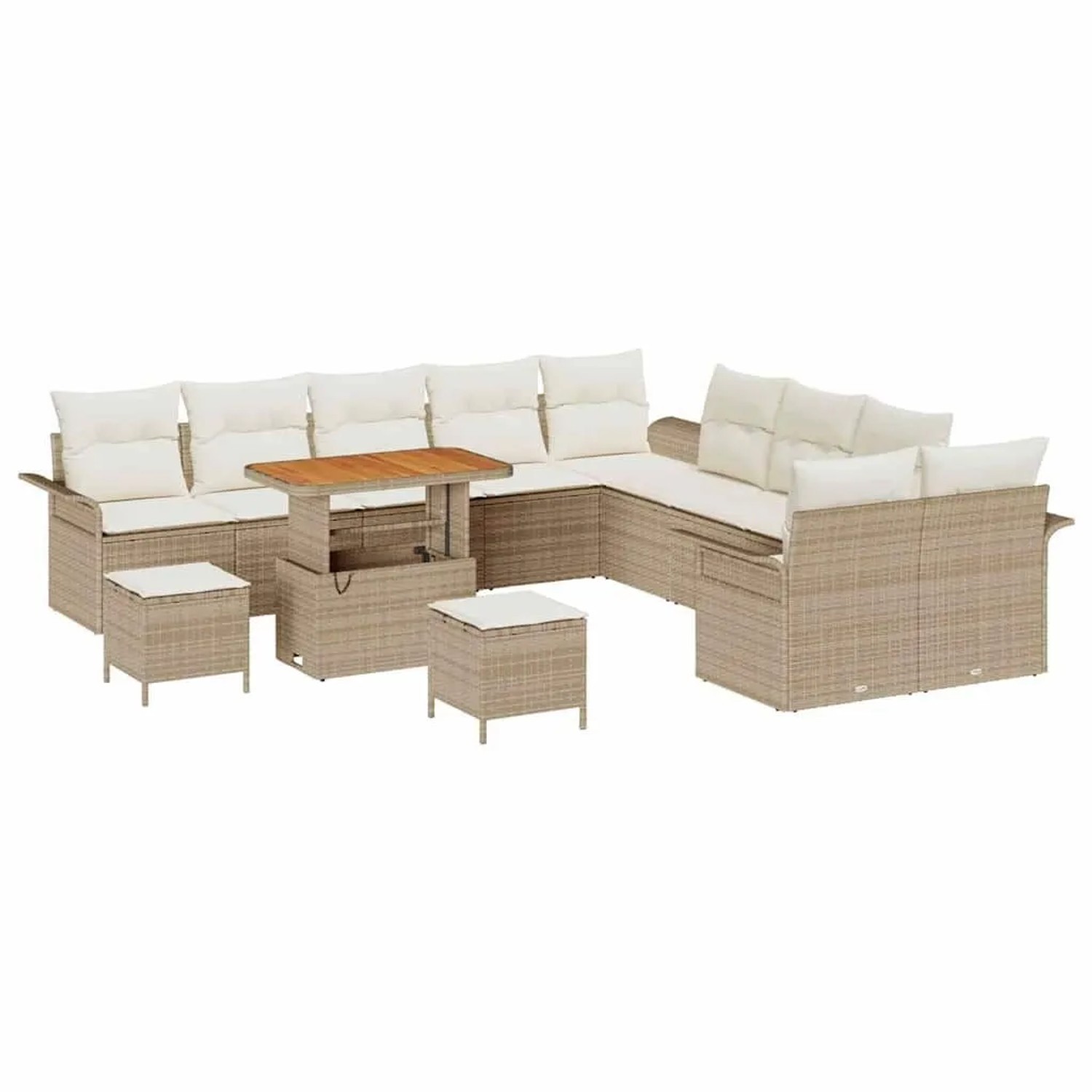 vidaXL Garten-Sofa-Set mit Kissen mit Speicher 13-Tlg Beige und Creme 3364146