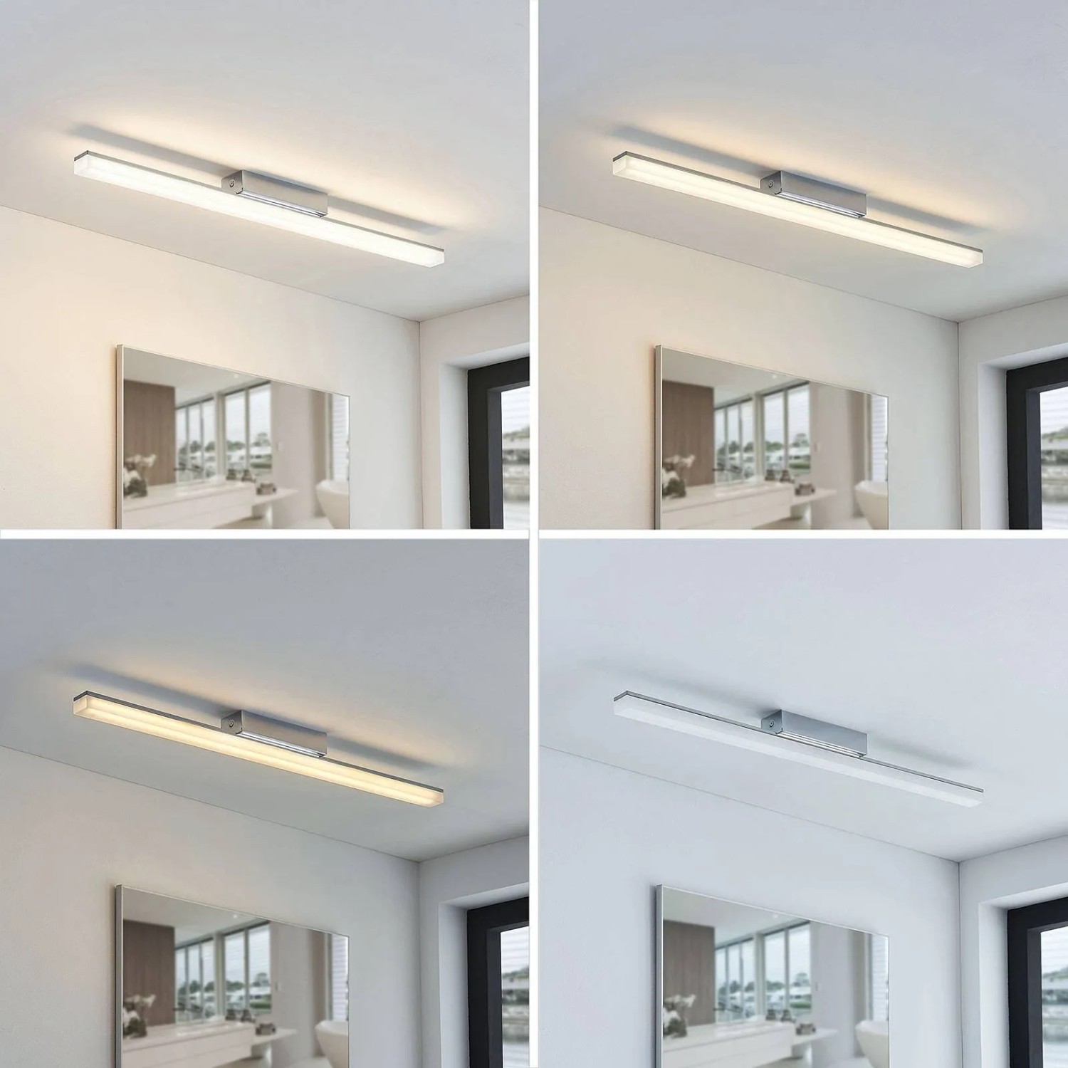 Dimmbare, spritzwassergeschützte LED Deckenlampe Levke in Weiß, geeignet für Badezimmer.