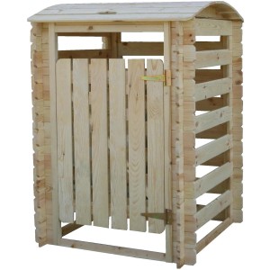 Timbela Mülltonnenbox M606-1 aus Holz für 1 Tonne, naturbelassen.