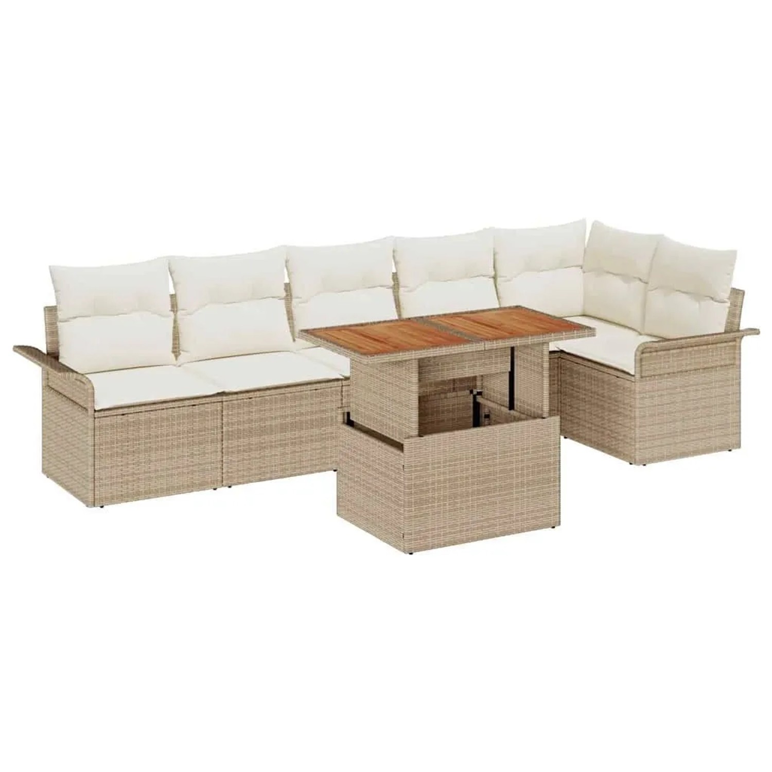 vidaXL Gartensofa-Set mit Kissen 7 Stk Beige und Creme Poly-Rattan 3349343 günstig online kaufen