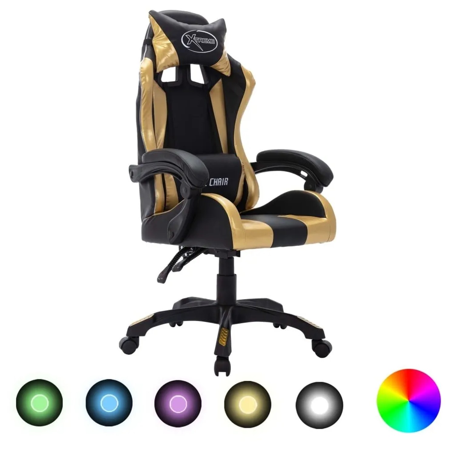 vidaXL Gaming-Stuhl mit RGB LED-Leuchten Gold und Schwarz Kunstleder 287998 günstig online kaufen