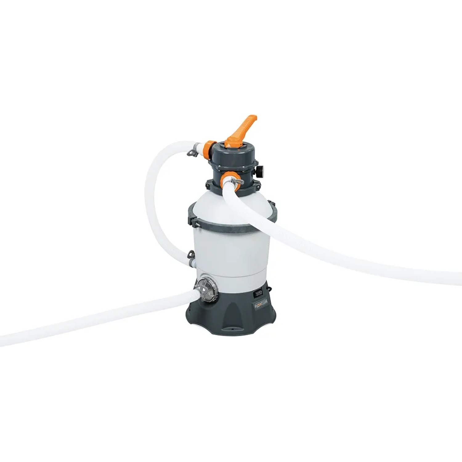 Bestway Sandfilteranlage für Stahlrahmen Pool, grau/weiß mit Schläuchen.