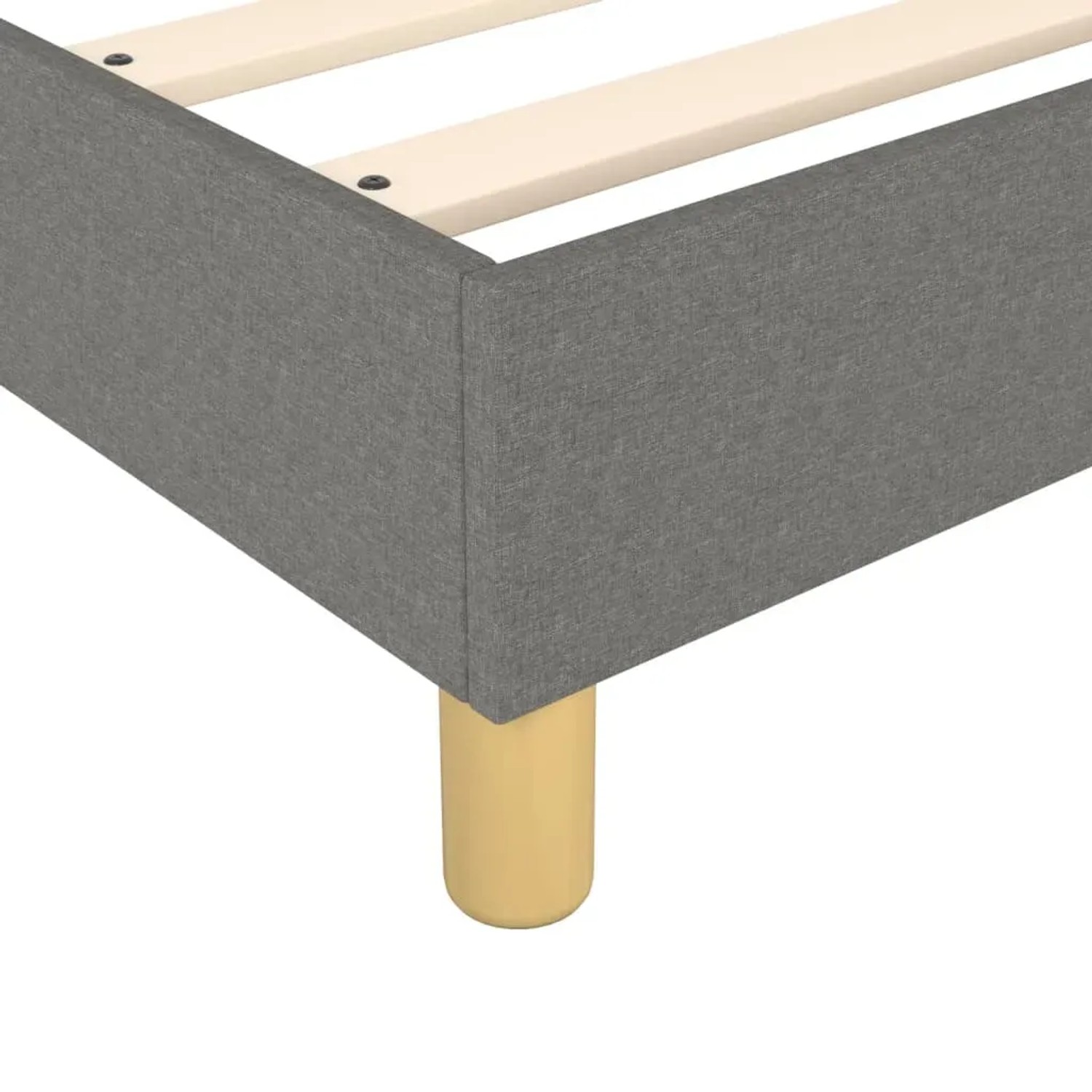 Detailansicht: Dunkelgraues vidaXL Boxspringbett (200x200 cm) mit Stoffbezug und Holzfüßen.