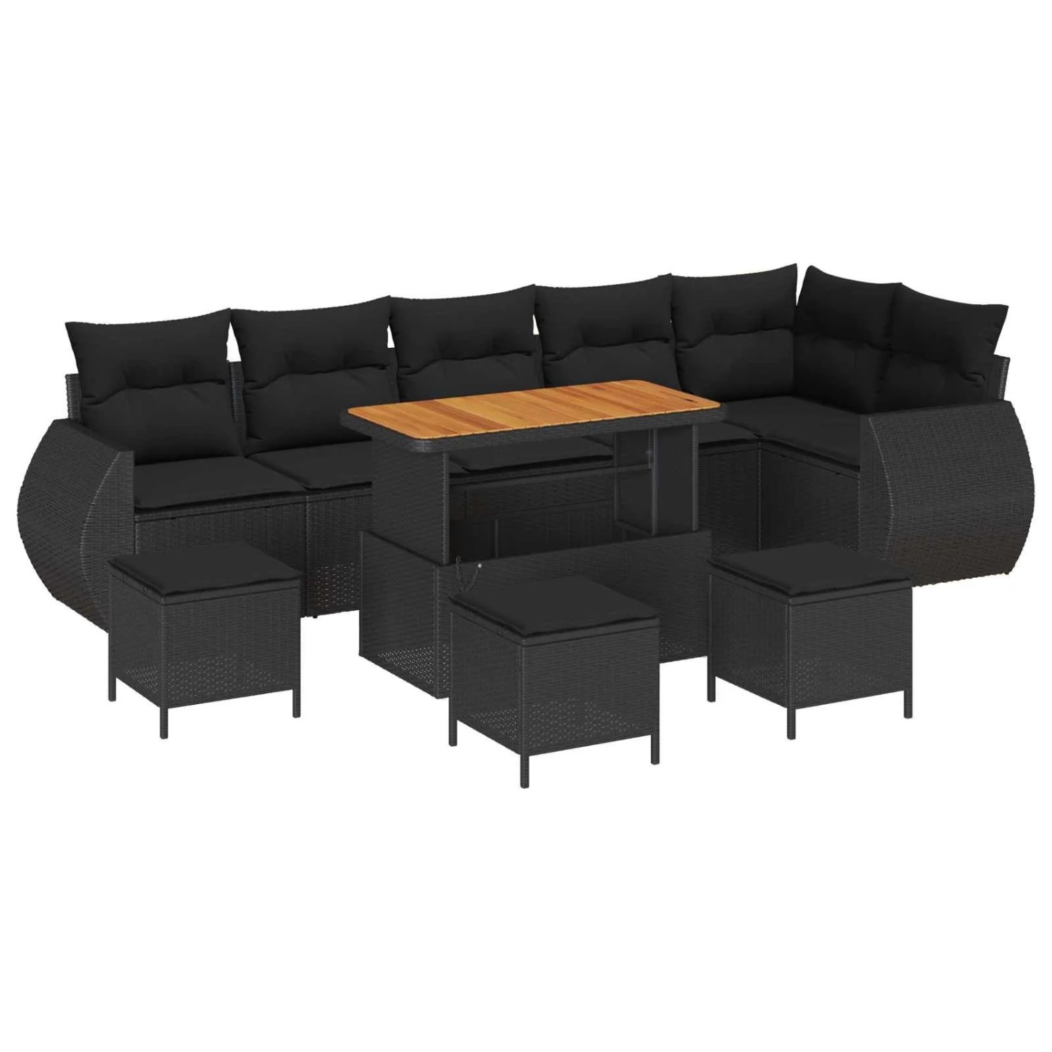 vidaXL Gartensofa-Set mit Kissen mit Kissen 10 Stk Schwarz Poly Rattan 3363849