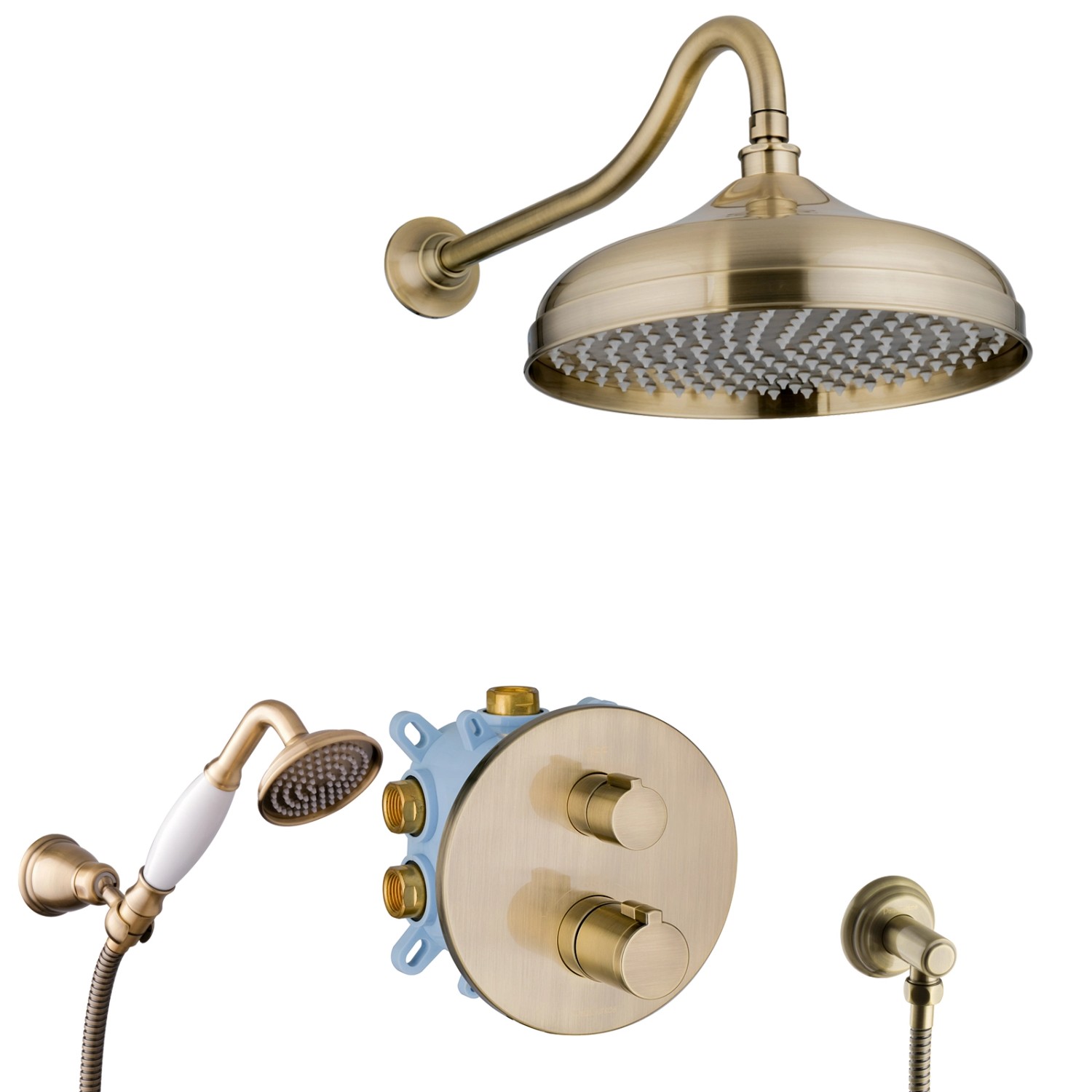 PaulGurkes Thermostat Duschset Duschsystem Retro Nostalgie Messing Bronze Unterputz 30cm