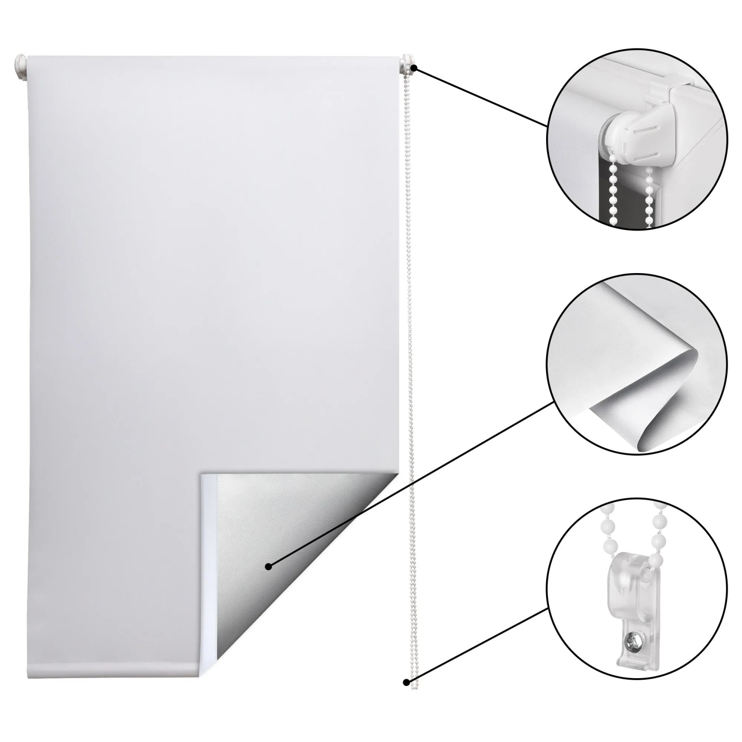 Weißes Sol Royal Thermorollo SolReflect T42 75x160cm mit Details zur Beschichtung und Bedienung.