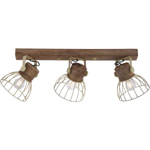 Dreiflammiger Spot Alami aus Mangoholz und Messing matt, 76 cm breit.