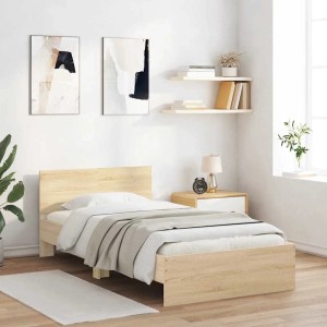 vidaXL Bettgestell Sonoma-Eiche 100x200 cm aus Holzwerkstoff mit Kopfteil, modern im Schlafzimmer.
