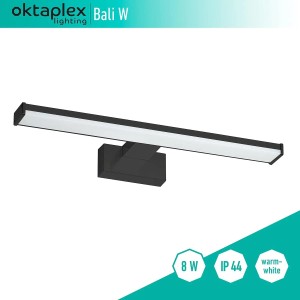 Schwarze Oktaplex LED Spiegelleuchte Bali, 40cm Wandleuchte mit warmweißem Licht.