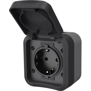 AquaPro Aufputz-Steckdose für Außenbereiche, 1-fach, IP55, Anthrazit.