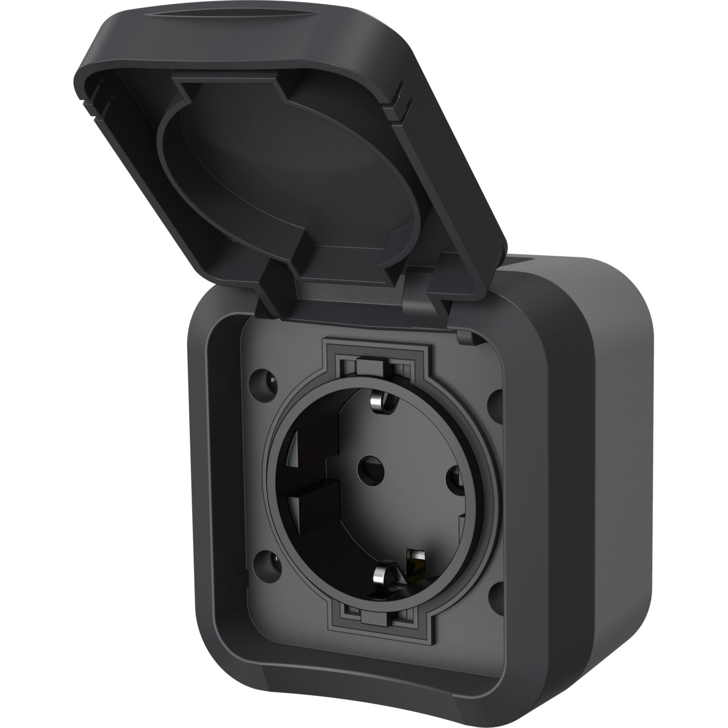 AquaPro Aufputz-Steckdose für Außenbereiche, 1-fach, IP55, Anthrazit.