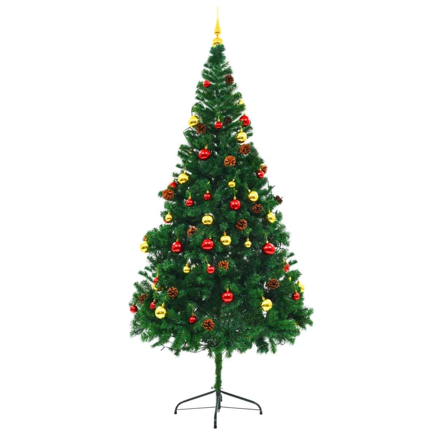 vidaXL Künstlicher Weihnachtsbaum mit Kugeln und LEDs Grün 210 cm