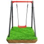 K-SPORT Gartenschaukel für Kinder: rotes Metallgestell, schwarze Beine, rote Brettschaukel auf grünem Rasen. Stabil.