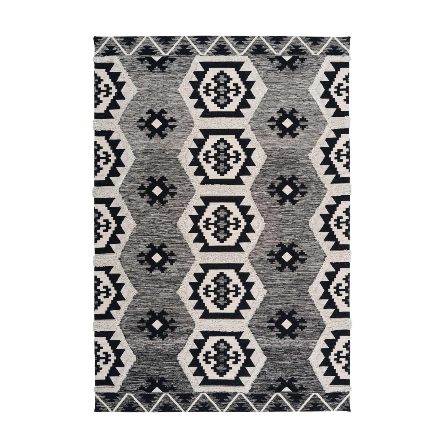 MeGusta Kurzflor Teppich EthnoDesign Grau 3DDesign 200 x 290 cm günstig online kaufen