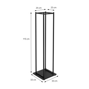 Schwarzes, rechteckiges Kaminholzregal (33x115x33 cm) von ML-Design aus Metall für drinnen und draußen.