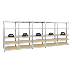 PROREGAL Mega Deal: 5 verzinkte Schwerlastregale (180x90x60 cm) mit je 5 Ebenen und 265 kg Fachlast.