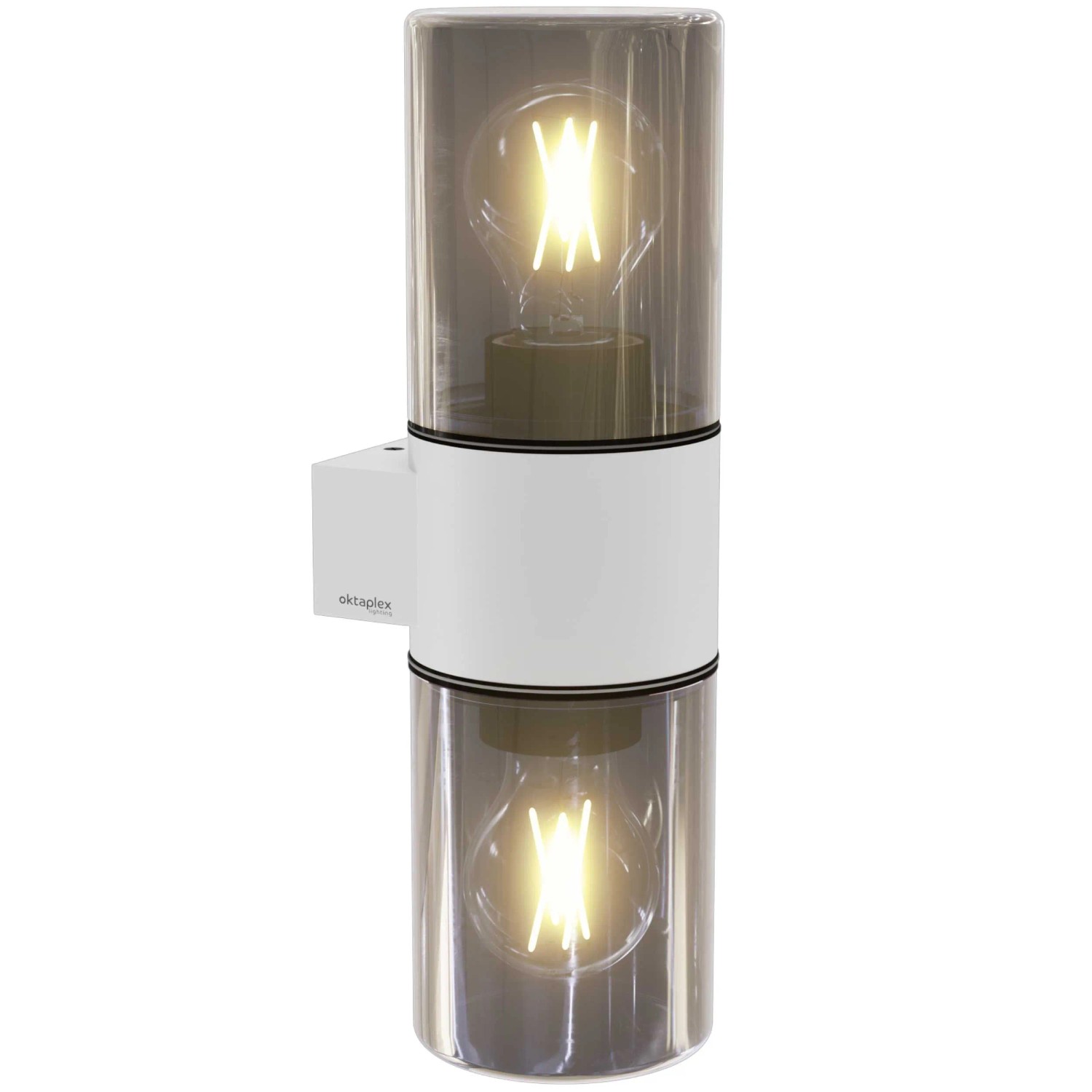 Oktaplex Puno Dos Up-Down Außenlampe Weiß 2x E27 Wandleuchte aus Aluminium und Glas IP44 ohne Leuchtmittel