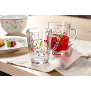 Ritzenhoff & Breker Shanti Kaffeegläser, 380 ml, mit farbigem Paisley-Blüten-Design.