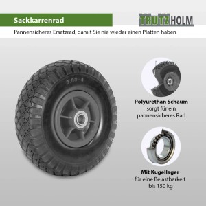 Graues TRUTZHOLM Sackkarrenrad, 260x85mm, pannensicher, mit Kunststofffelge für Baumaschinen.