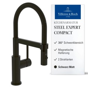 Villeroy & Boch Steel Expert Compact Küchenarmatur Hochdruck Umschaltfunktion Schwenkbar Auslaufhöhe 143MM Schwarz Matt
