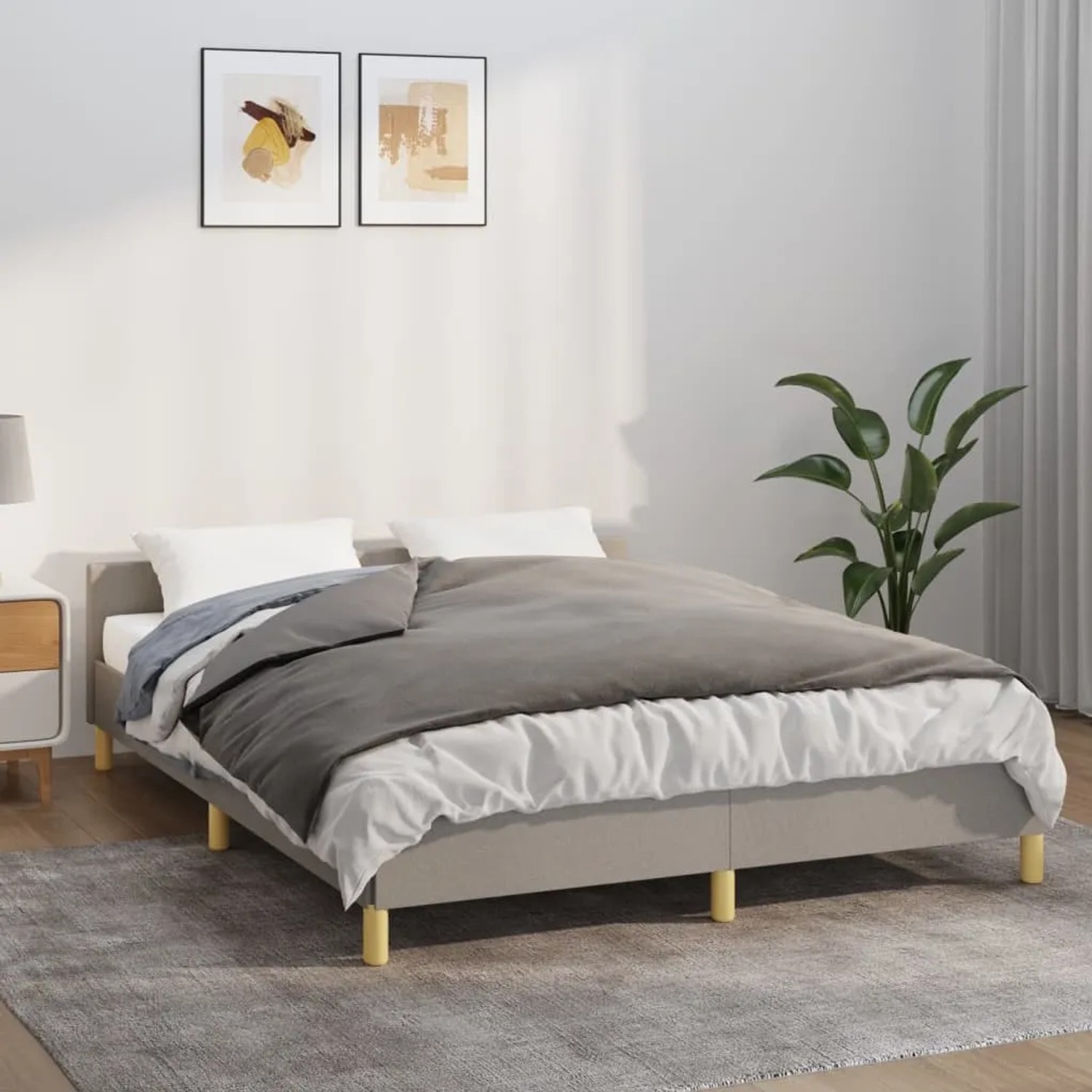 Graue vidaXL Gewichtsdecke (152x203 cm, 7 kg) mit Bezug auf einem Bett.