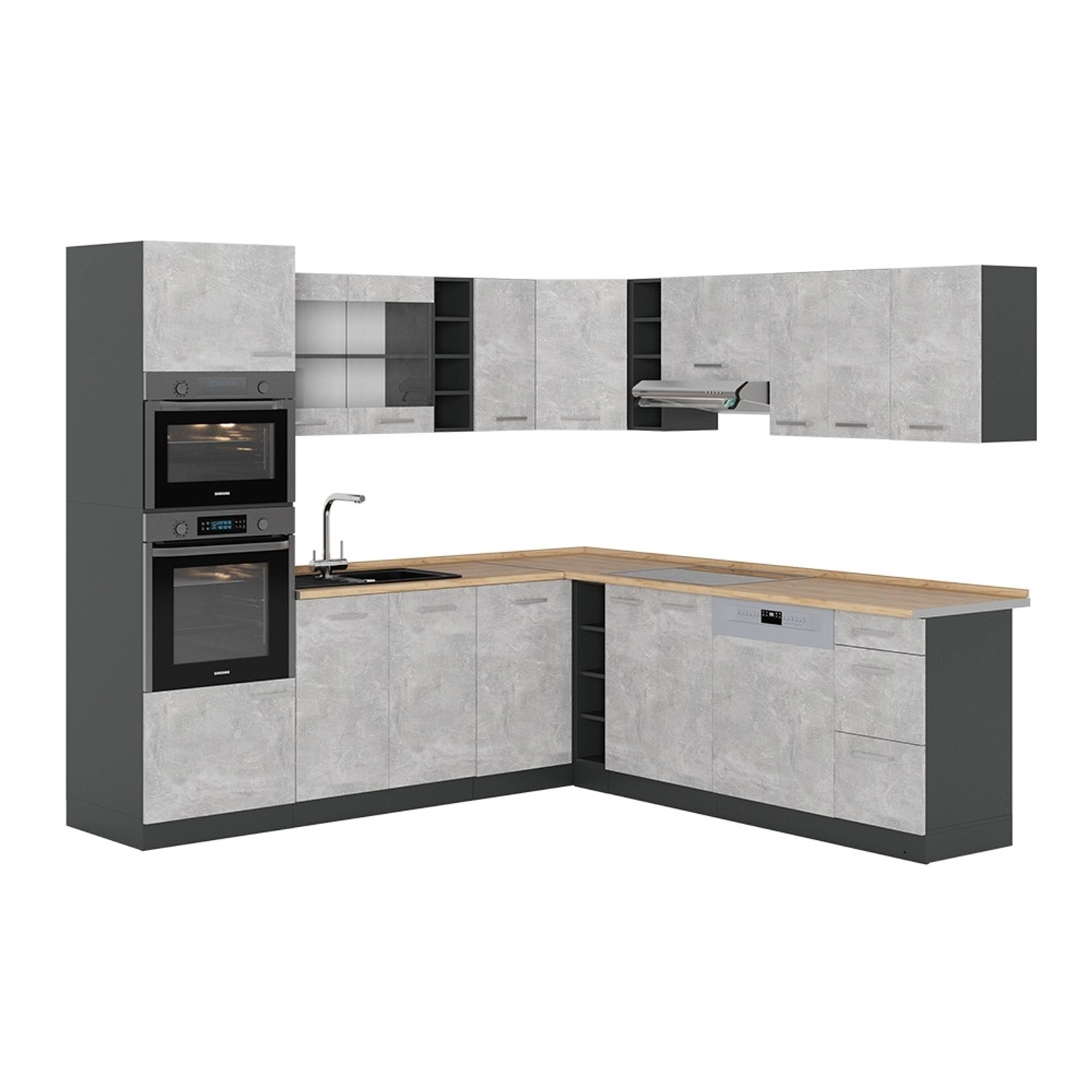 Vicco R-Line Eckküche Beton/Anthrazit 237 x 247 cm AP Eiche günstig online kaufen
