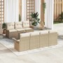 Beiges 8-tlg. vidaXL Garten-Sofa-Set aus Poly Rattan mit Tisch für Terrasse und Garten.