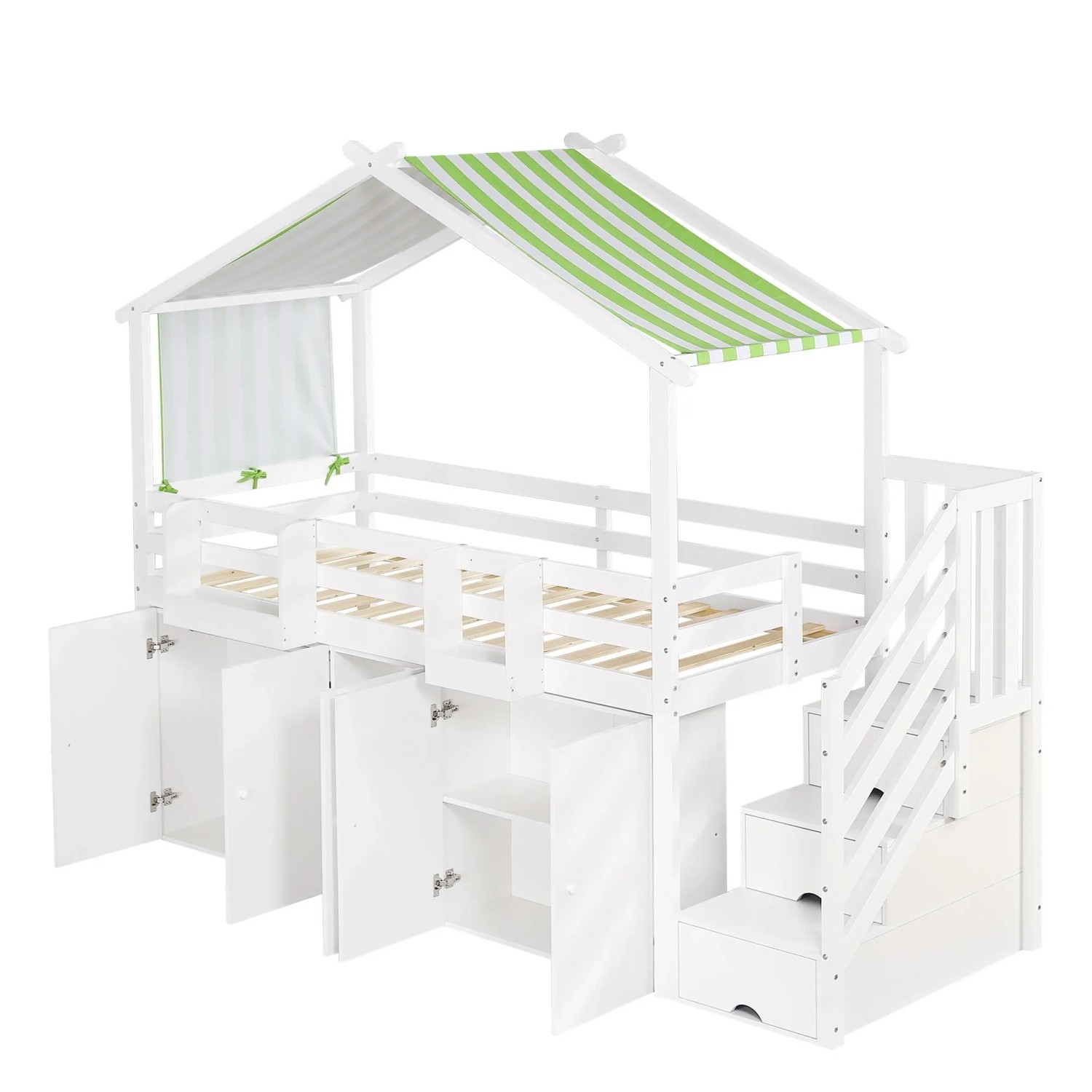 okwish Etagenbett 90x200cm mit Kleiderschrank und Schließfächern Kinderzimmer Weiß ohne Matratze