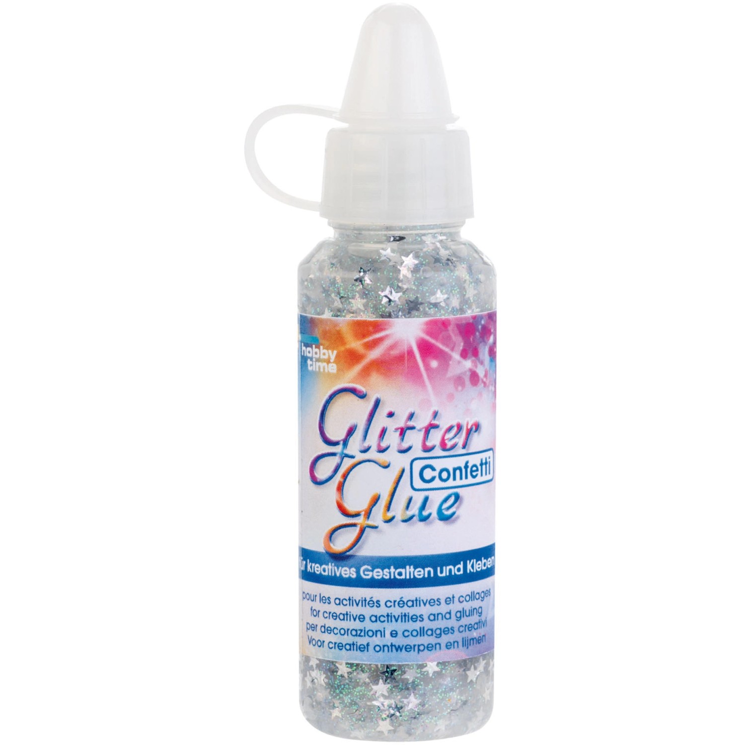 Glitterglue Flasche 53 ml Dosierverschluss Confetti Sterne Silber