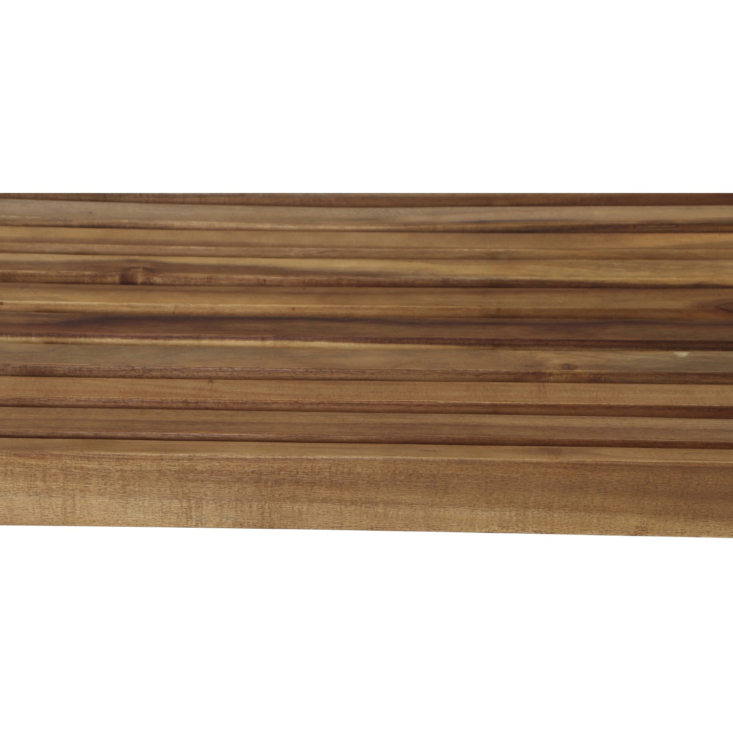 Detailansicht der Sitzfläche der Siena Garden Klappbank Lovera aus Akazienholz.