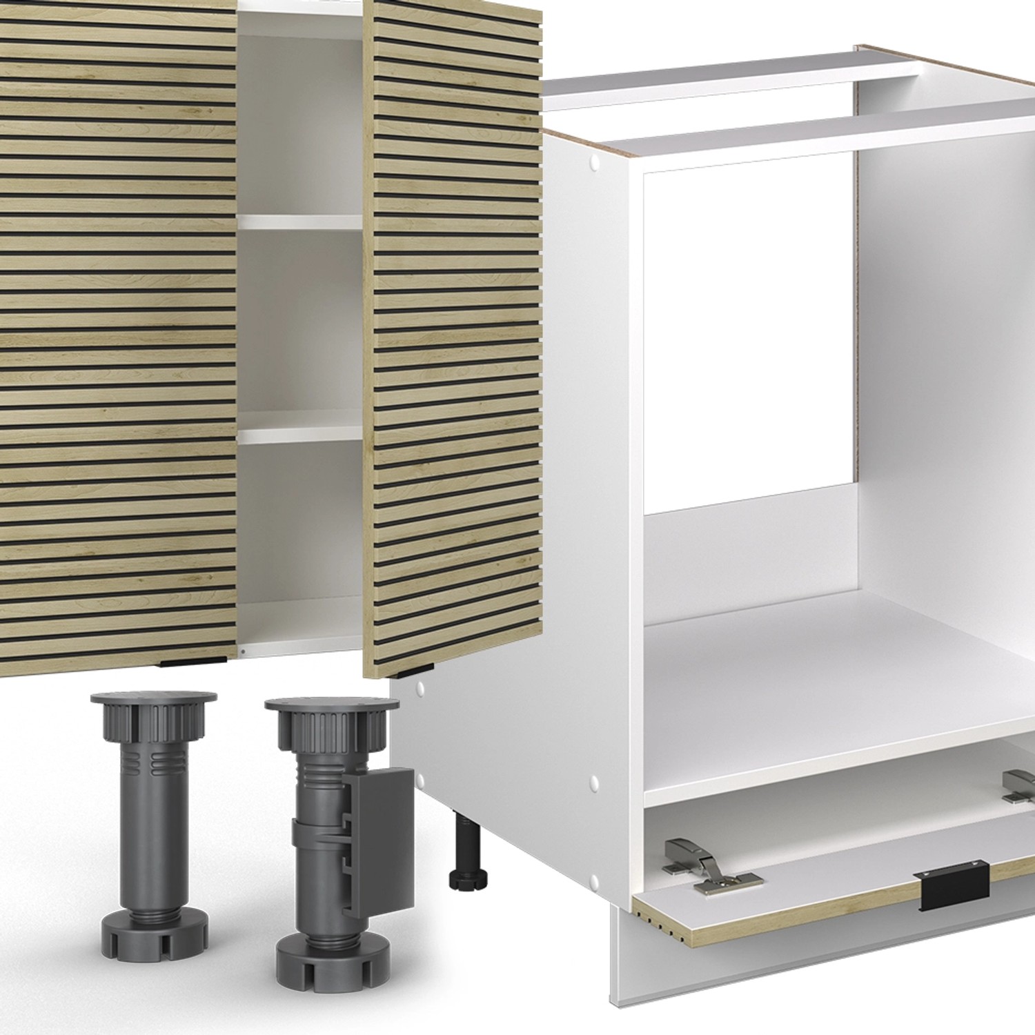 Vicco Fame-Line Küchenzeile 355 cm in Eiche/Weiß ohne Arbeitsplatte.