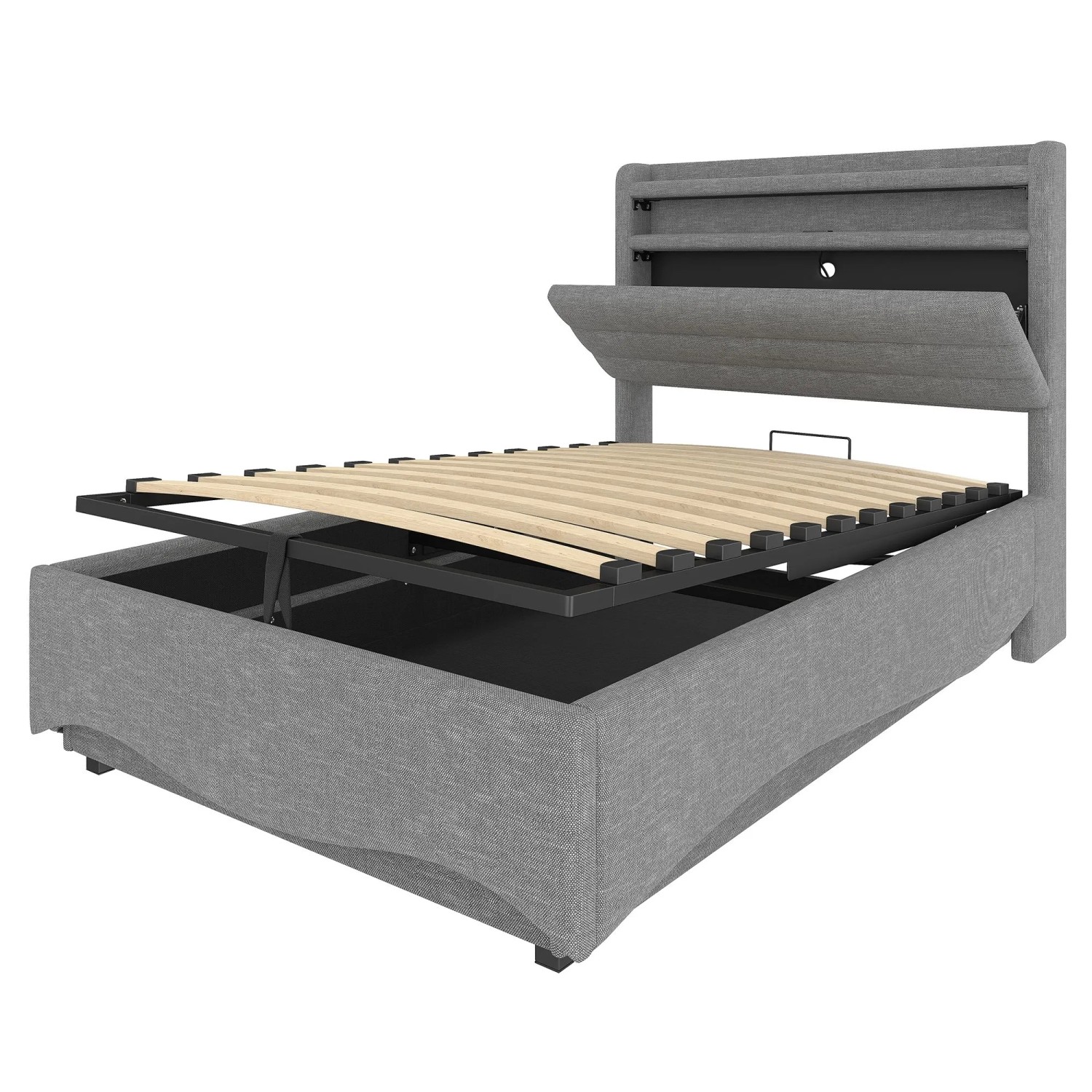 okwish Polsterbett 90x200cm mit USB C Anschluss Kinderzimmer Grau ohne Matratze