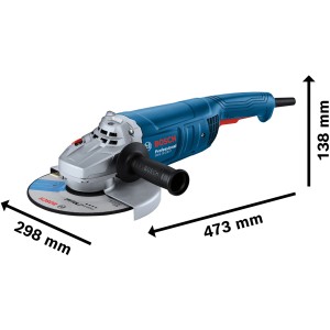 Bosch Professional GWS 20-230 P Winkelschleifer im Karton, blau/silber mit Zusatzhandgriff.