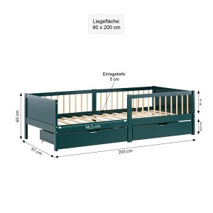 Homestyle4u Kinderbett 90x200 Holzbett mit Rausfallschutz Grün 2912